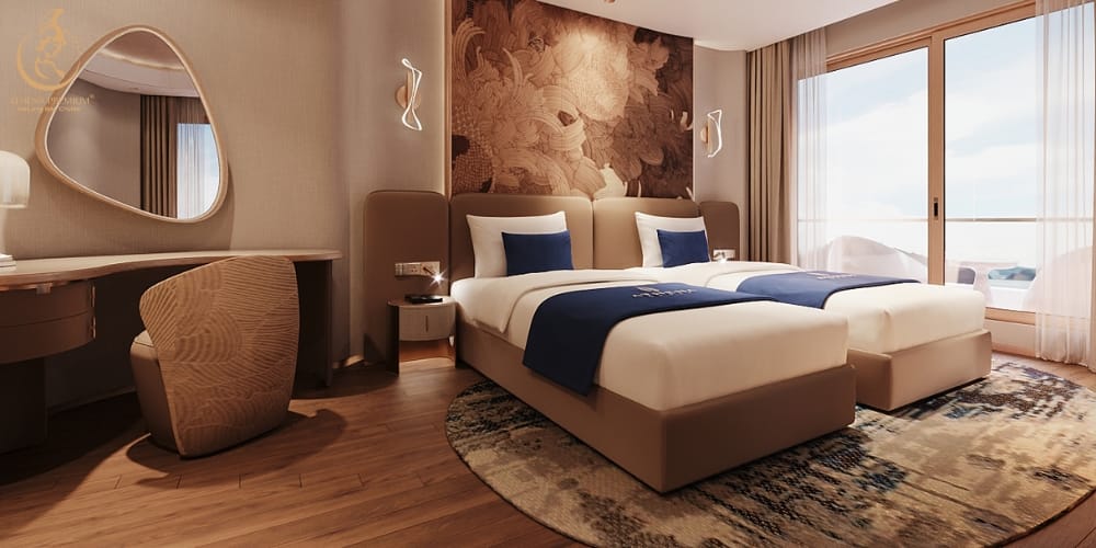 Spacious balcony cabin designed for families and groups, featuring direct views of Ha Long Bay