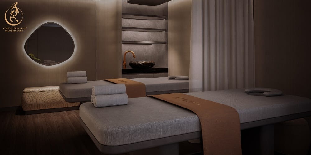 Natural materials and soft lighting shaping a grounded and soothing spa atmosphere