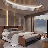 Luxury bedroom interior in Athena Elite Suite cabin